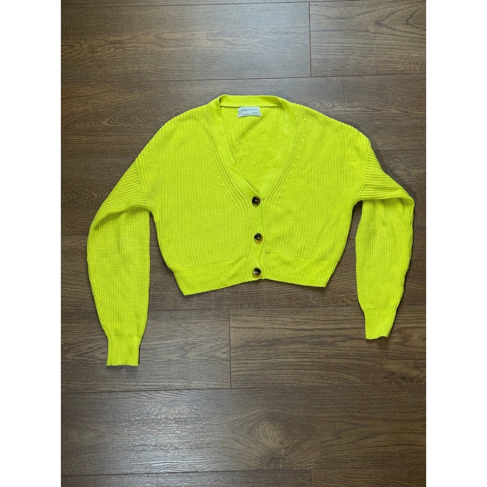 Urban Outfitters Neon Lime Green Ribbed Cropped Cardigan Sweater Small